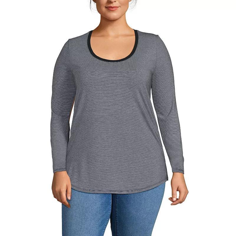 Plus Size Lands' End Long Sleeve Power Performance Tunic Tee, Women's, Size: 3XL, Black Pinstripe Product Image