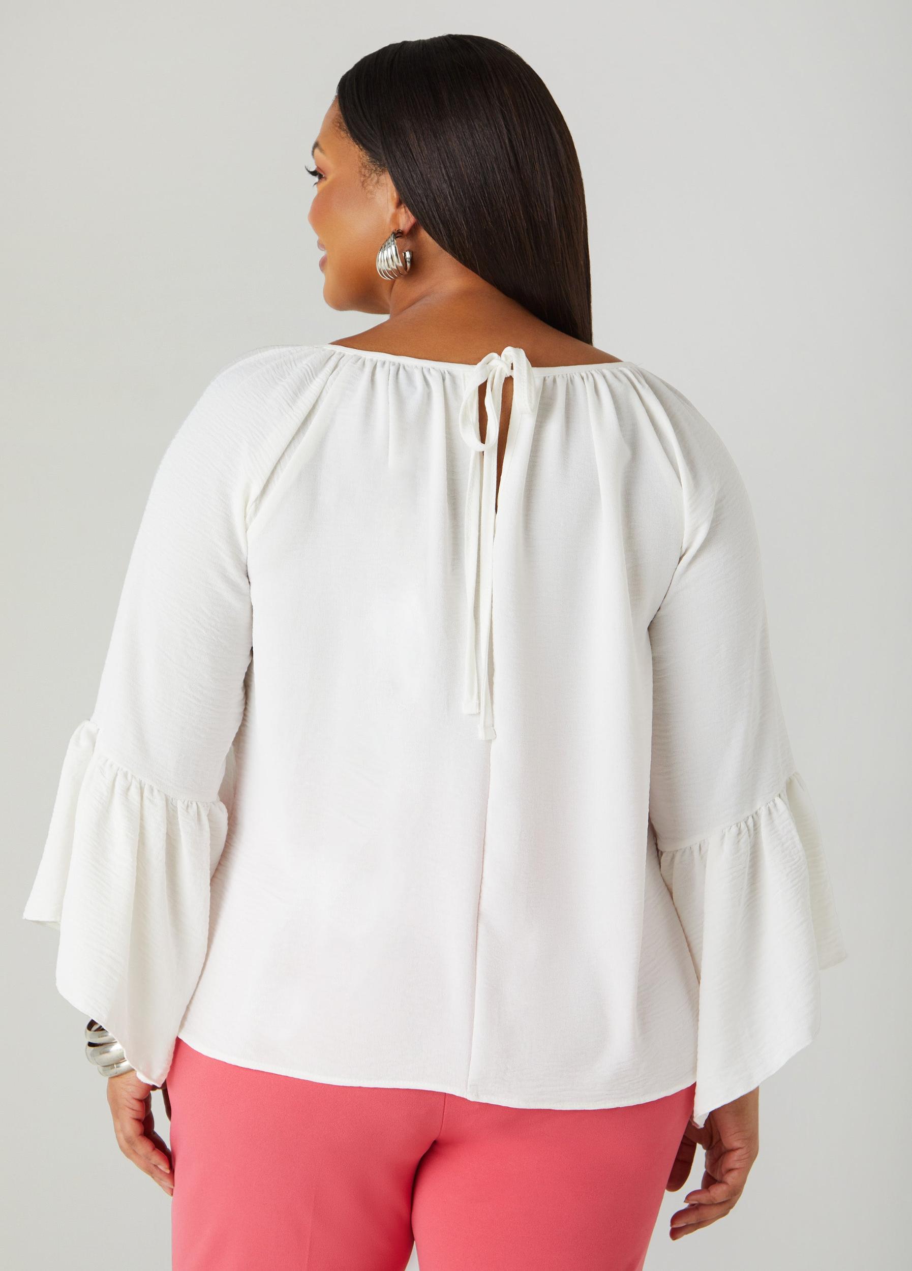 Plus Size Textured Bell Sleeved Blouse Ashley Stewart Product Image