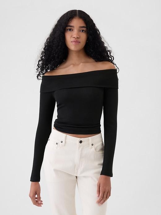 Modern Rib Off-Shoulder Cropped Top Product Image