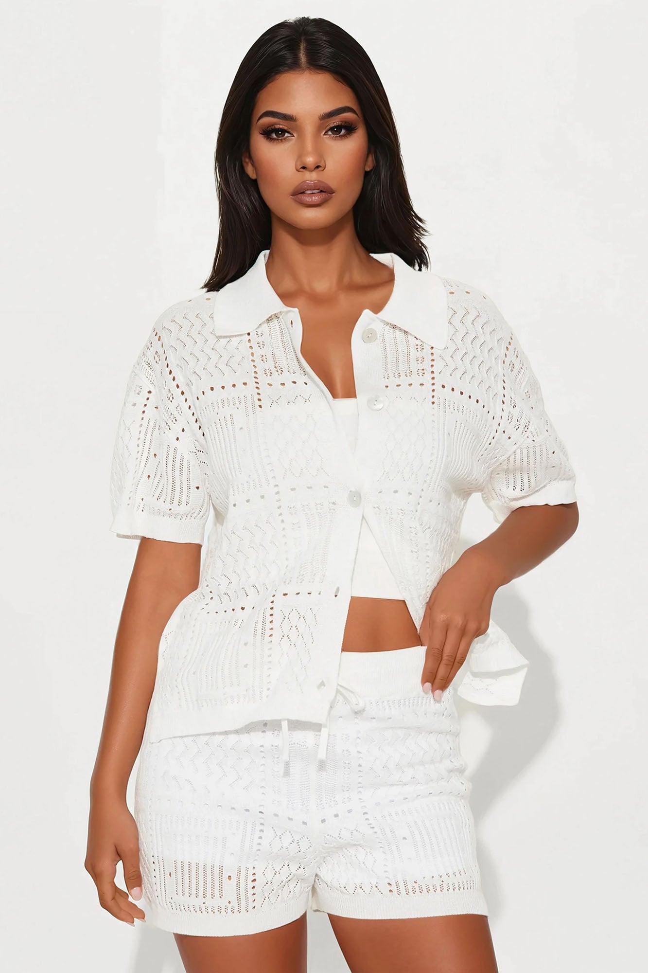 Hazel Crochet Short Set - White Product Image