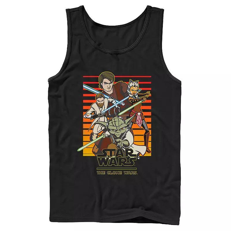 Men's Star Wars: Clone Wars Jedi Group Shot Retro Line Tank Top, Size: XXL, Black Product Image