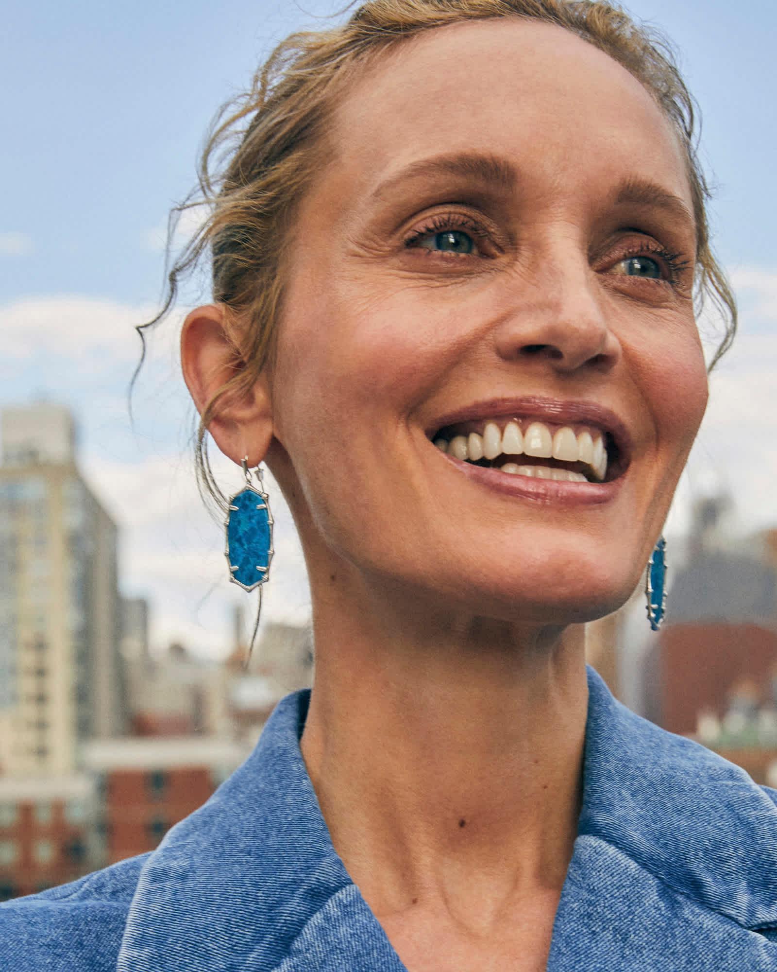 Elle Vintage Silver Bamboo Frame Drop Earrings in Variegated Indigo Magnesite Product Image