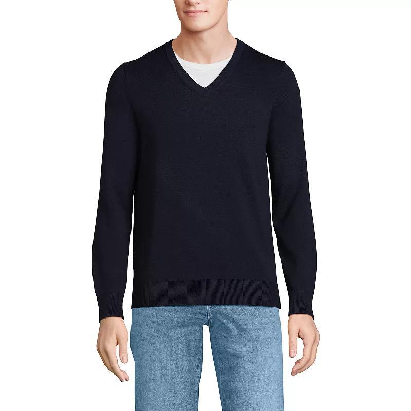 Mens Lands End Fine Gauge Cotton V-Neck Sweater Product Image