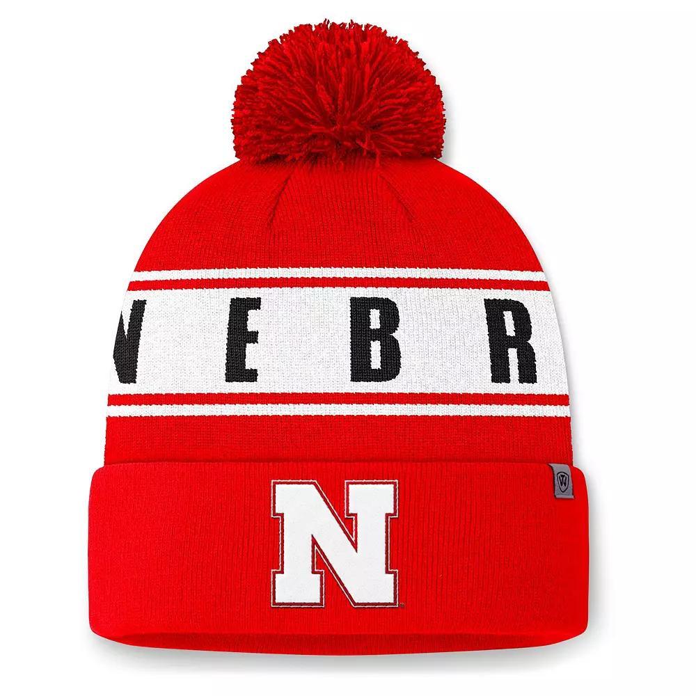 Men's Top of the World Scarlet Nebraska Huskers Slash Cuffed Knit Hat with Pom, Red Product Image