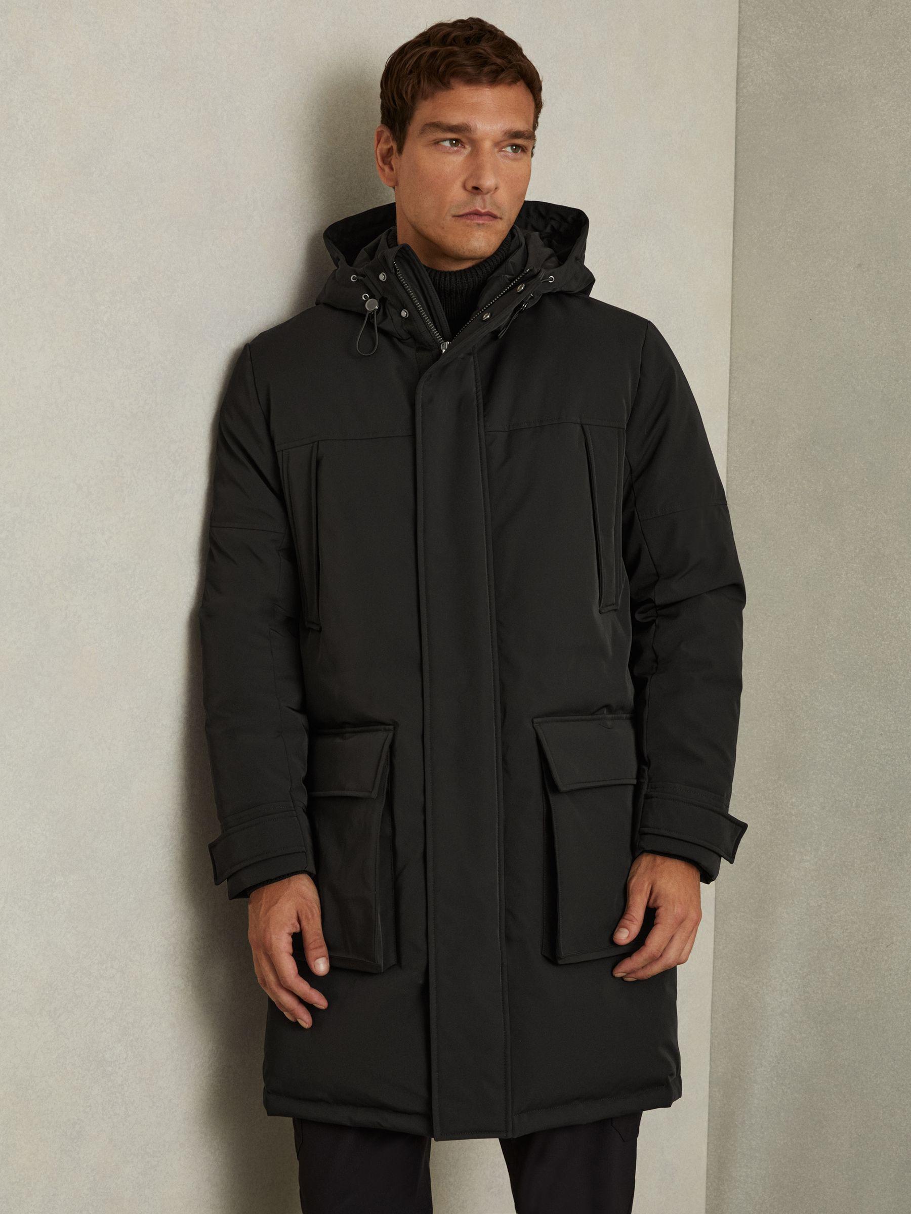 Hooded Shell Down Coat in Black Product Image