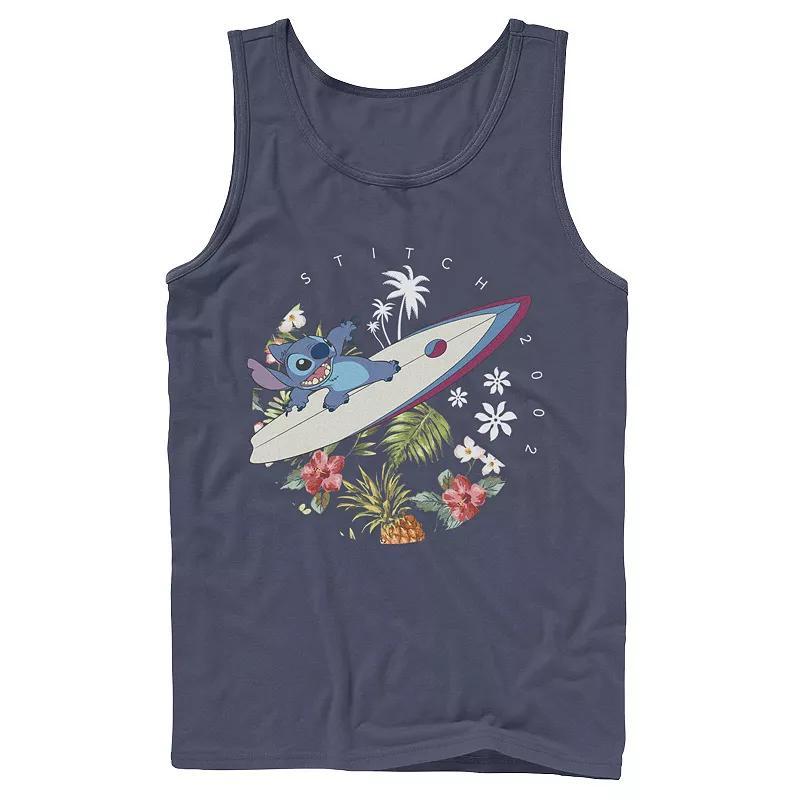 Men's Disney Lilo & Stitch Surfing Tropical Circle Portrait Tank Top, Size: Small, Blue Product Image