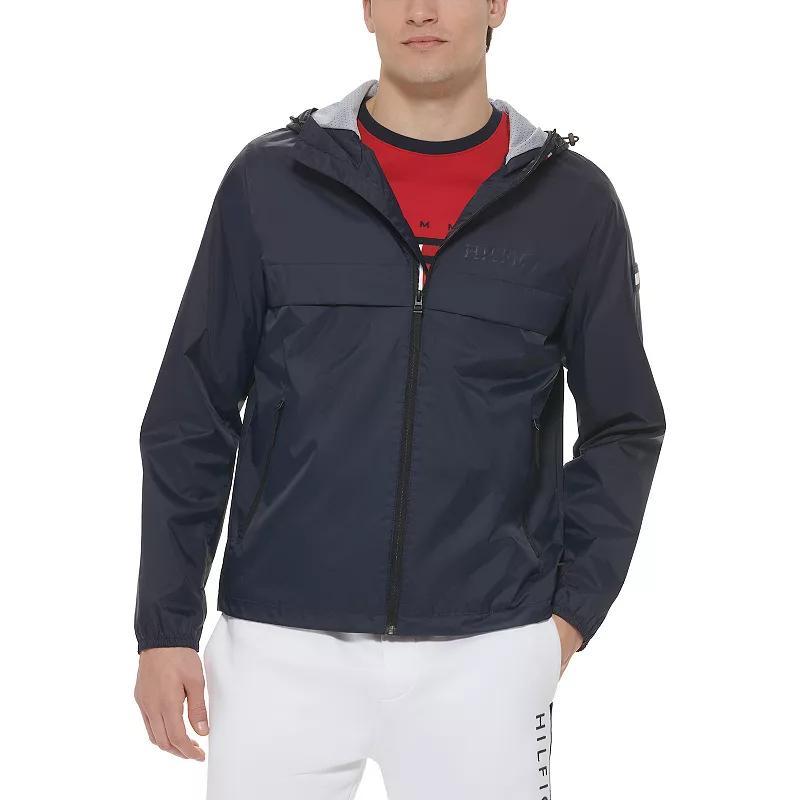 Men's Tommy Hilfiger Logo Patch Hooded Rain Jacket, Size: Small, Black Product Image