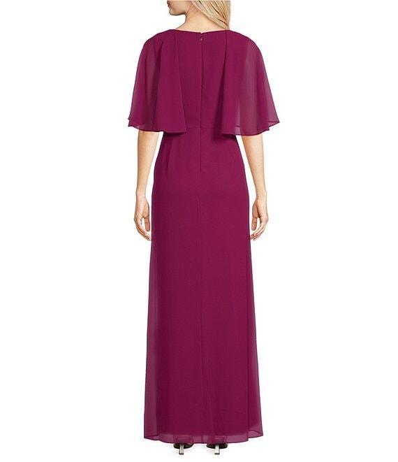 R & M Richards Crew Neck Short Flutter Sleeve Beaded Waist Flower Detail Sheath Dress Product Image