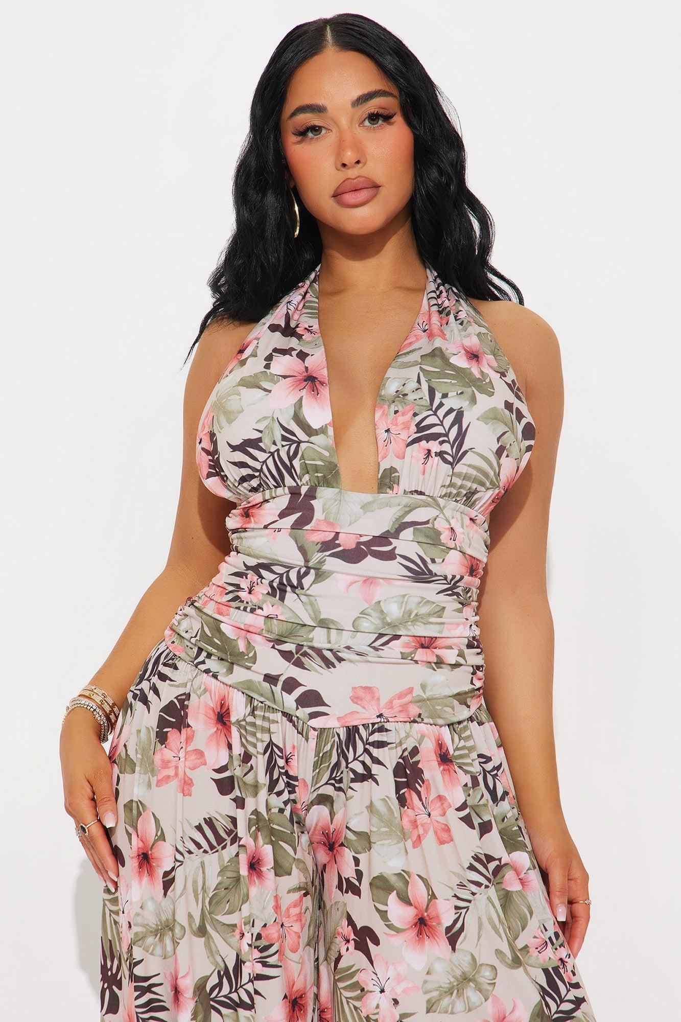 Island Hopper Floral Halter Jumpsuit - Olive/combo Product Image
