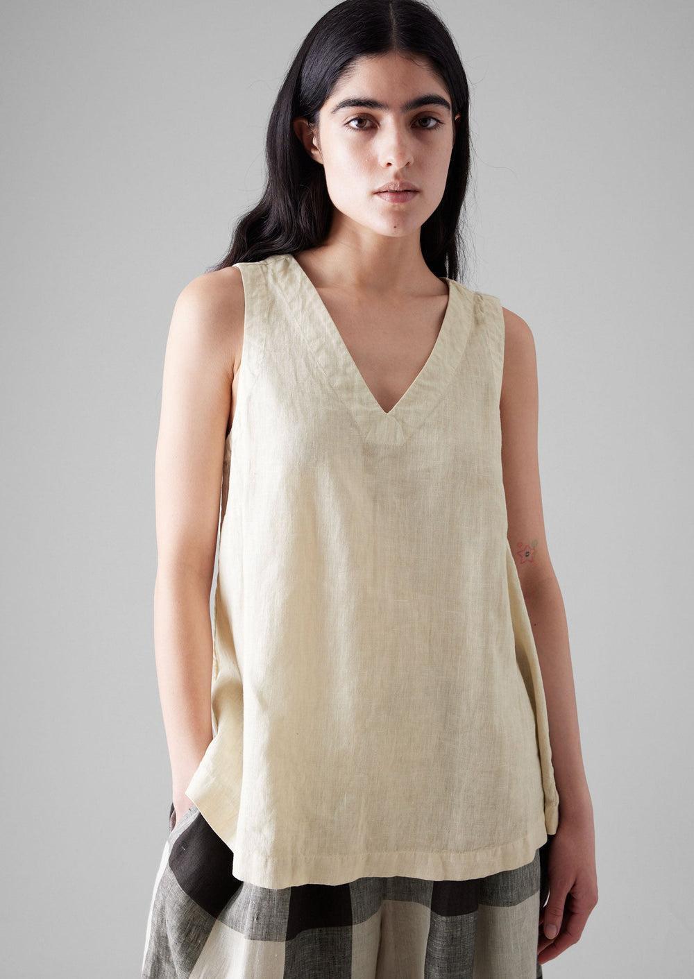 Garment Dyed Linen V-Neck Tank | Oat Product Image