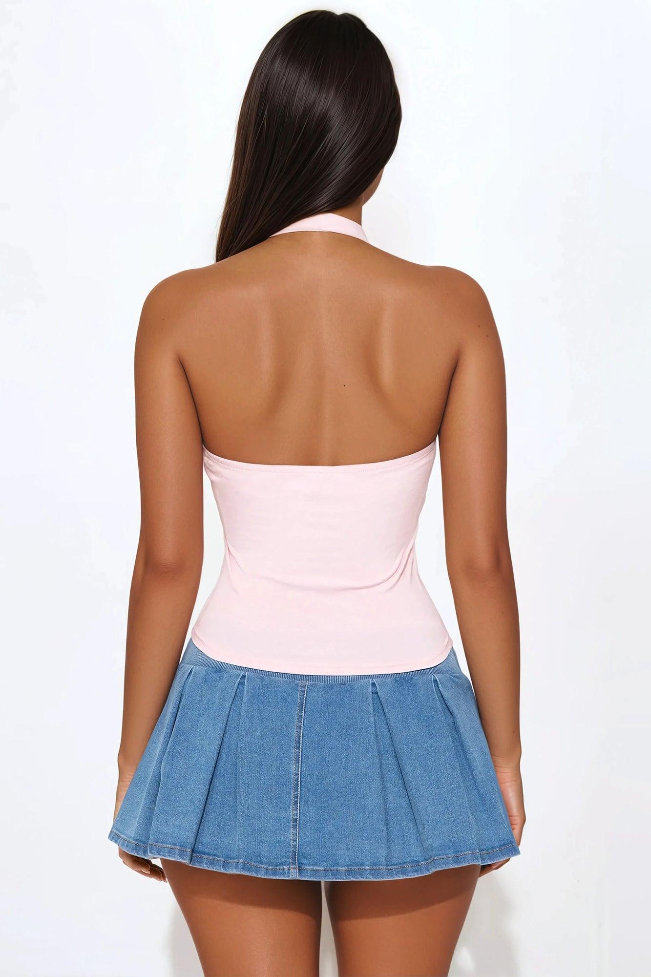 Lucky Cherries Halter Top - Pink Product Image