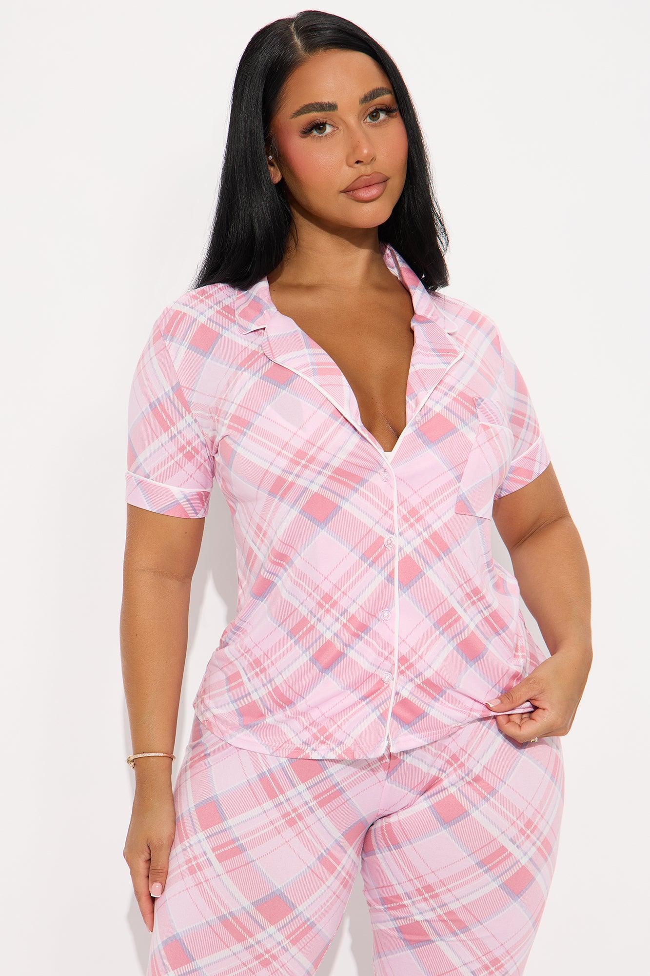 Get In Bed Short Sleeve PJ Pant Set - Pink/combo Female Product Image