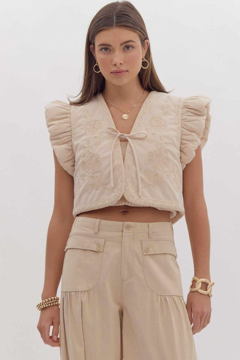 Embroidered Cream Vest Product Image
