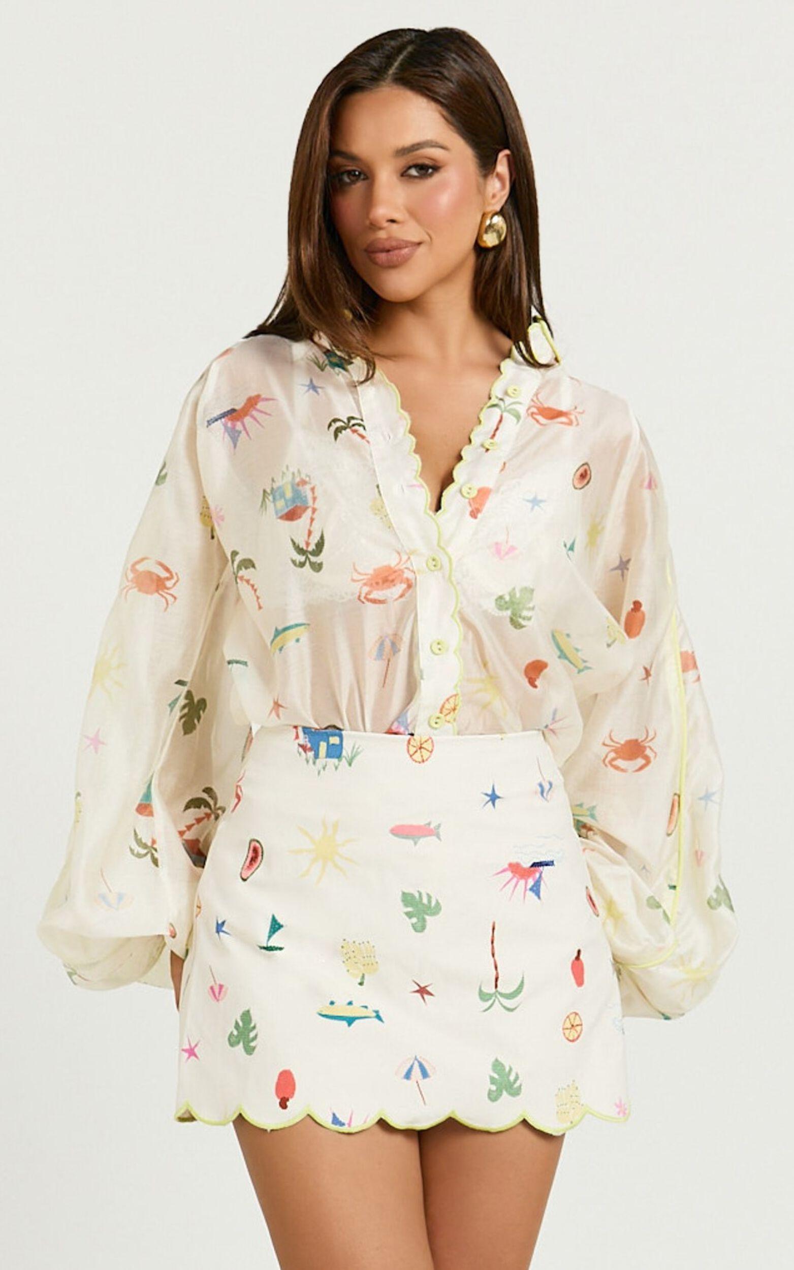 Amalie The Label - Malia Full Sleeve Button Front Blouse in Tropical Oasis Print Product Image