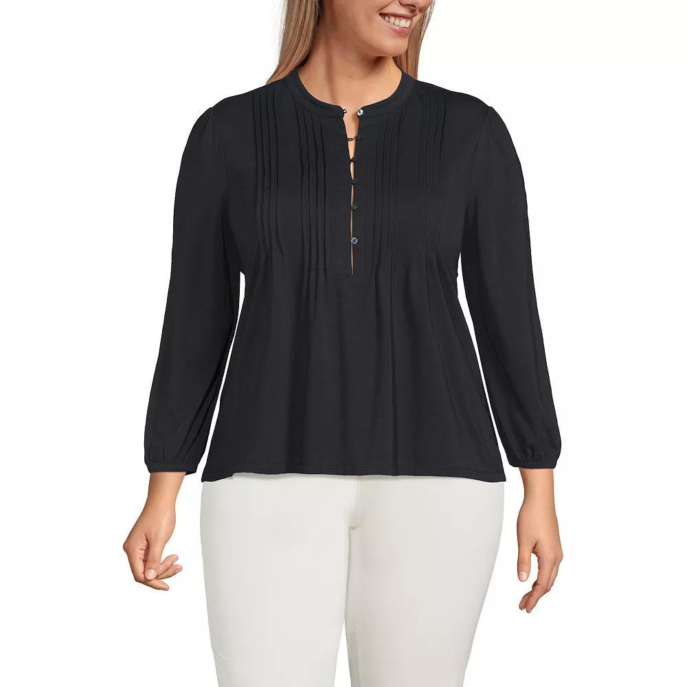 Plus Size Lands' End Lightweight Jersey Button Pintuck Top, Women's, Size: 1XL, Blue Pin Dot Product Image