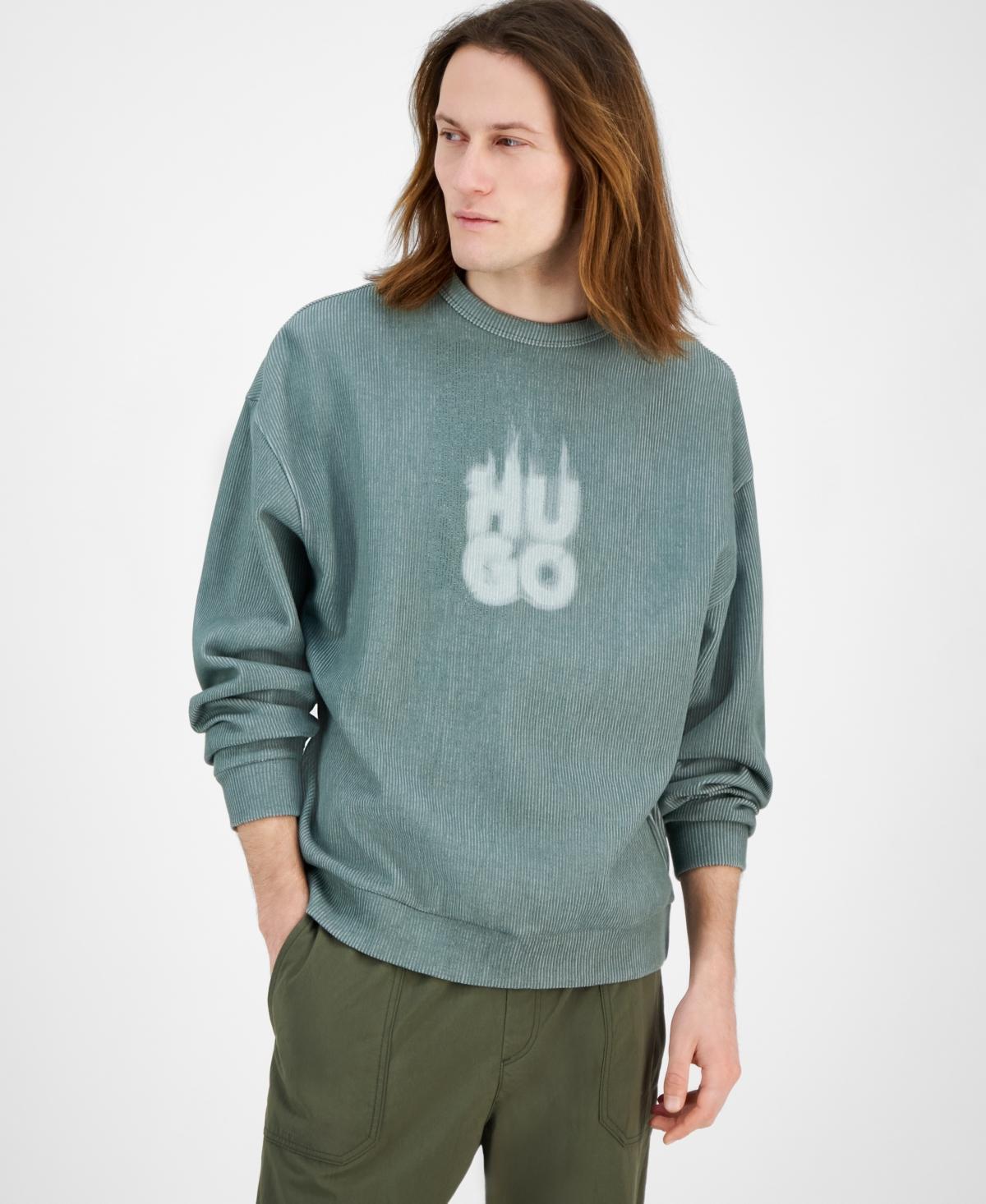 HUGO BOSS Men's Dinkam Oversized Fit Long Sleeve Ribbed Logo Sweatshirt In Green Product Image