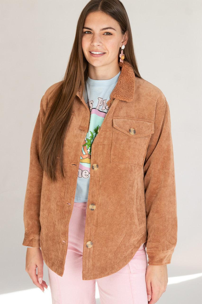 Sherpa Trim Corduroy Shacket Product Image