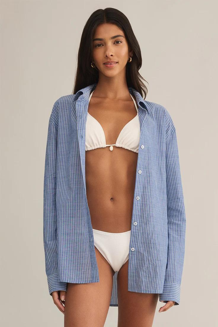 Seaport Striped Button Up Shirt- Sky Blue Product Image