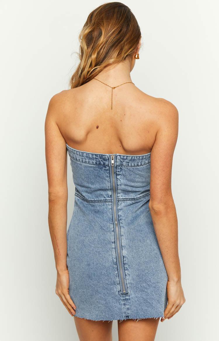 Jasmine Mid Wash Denim Wrap Front Mini Dress Product Image