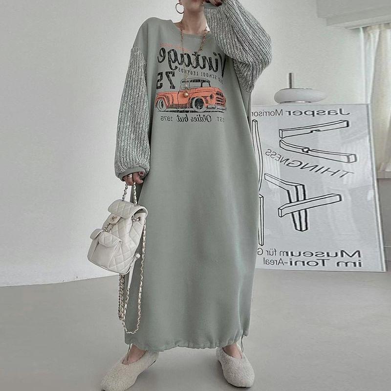 Crewneck Print Maxi Sweatshirt Dress Product Image