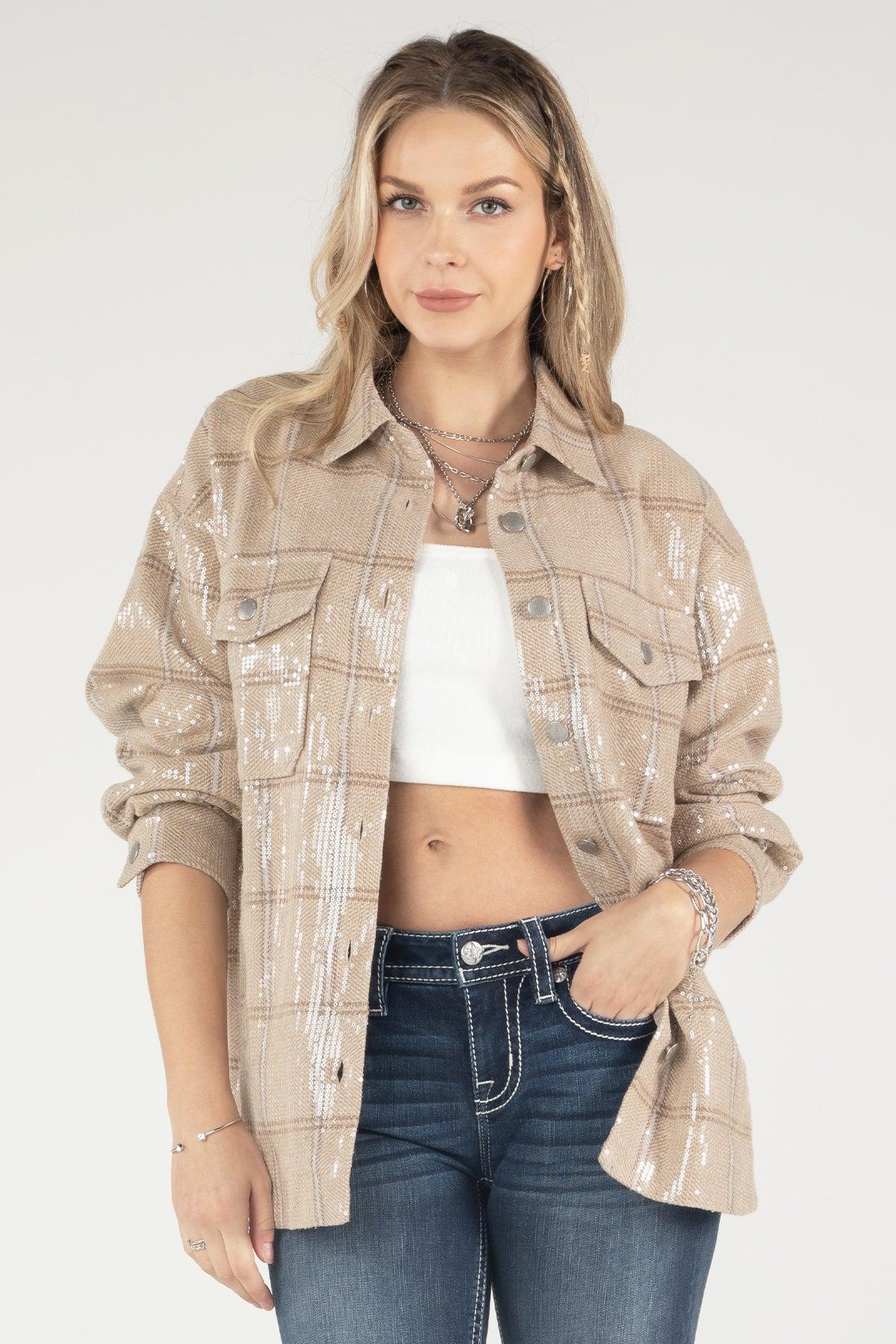 Sequin Plaid Shacket Product Image