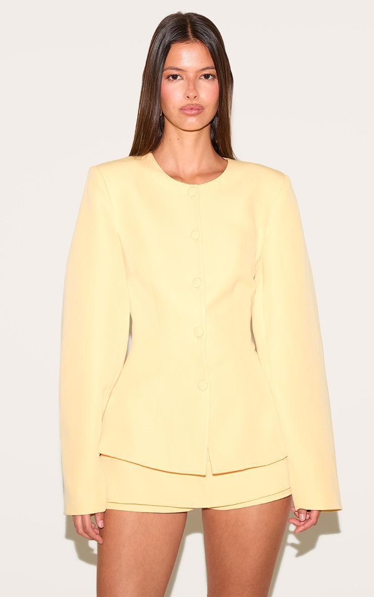  Lemon Woven Cinched Waist Cocoon Sleeve Button Up Blazer Product Image