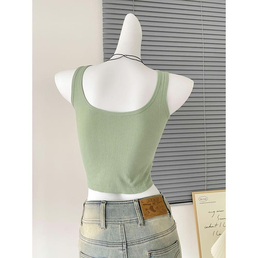 Square Neck Plain Crop Tank Top Product Image