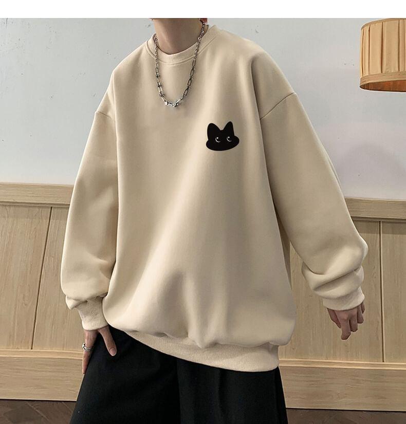 Crewneck Cat Print Sweatshirt Product Image