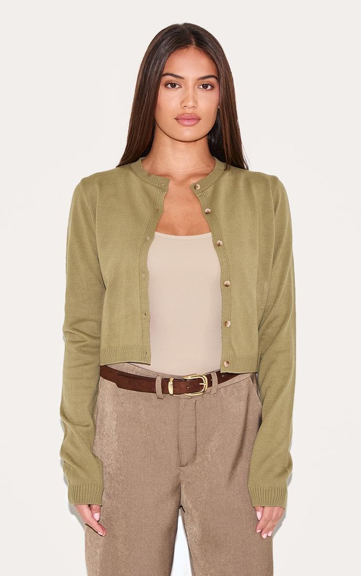 Olive Basic Button Up Knit Cardigan Product Image