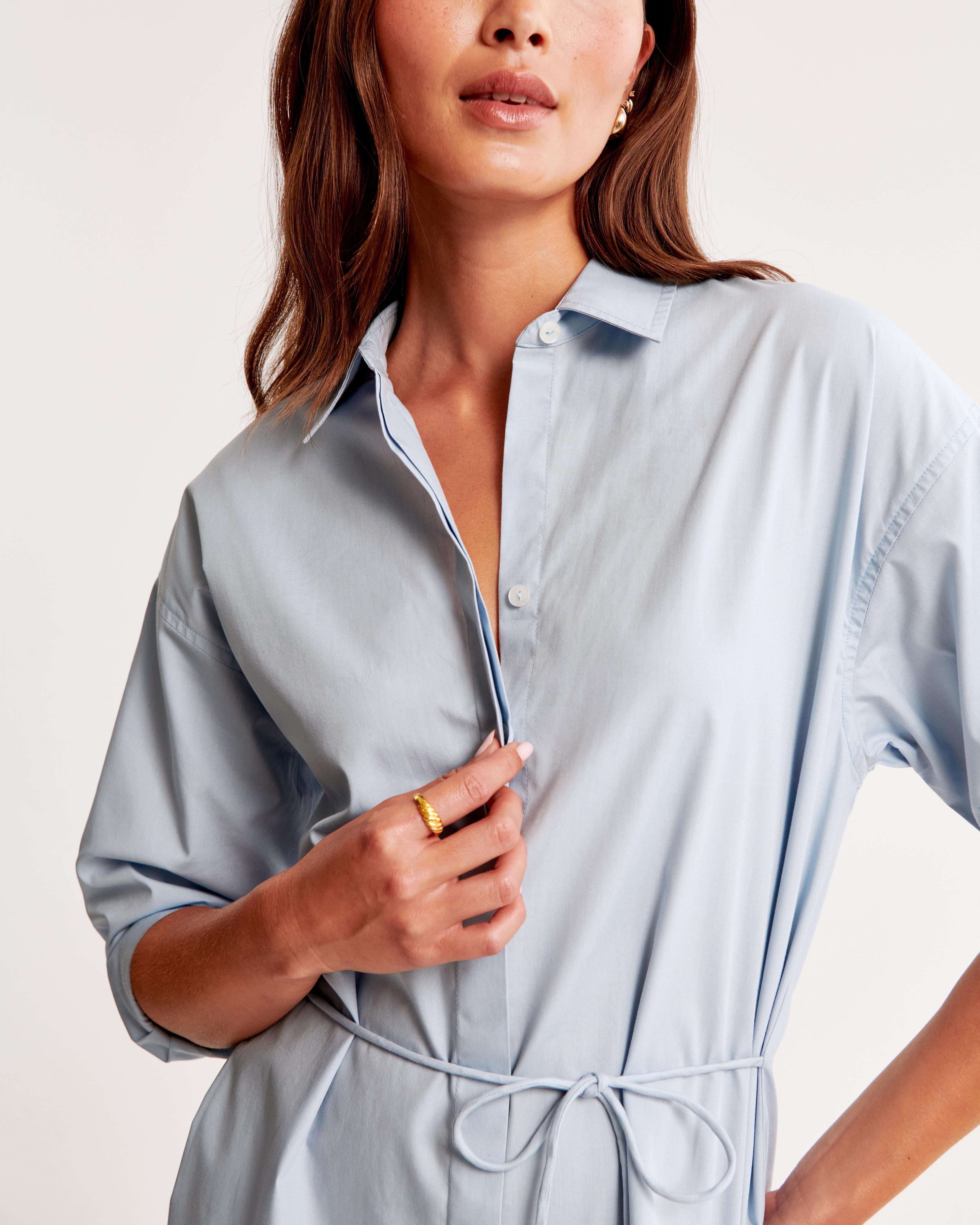 Long-Sleeve Tie Midi Shirt Dress Product Image