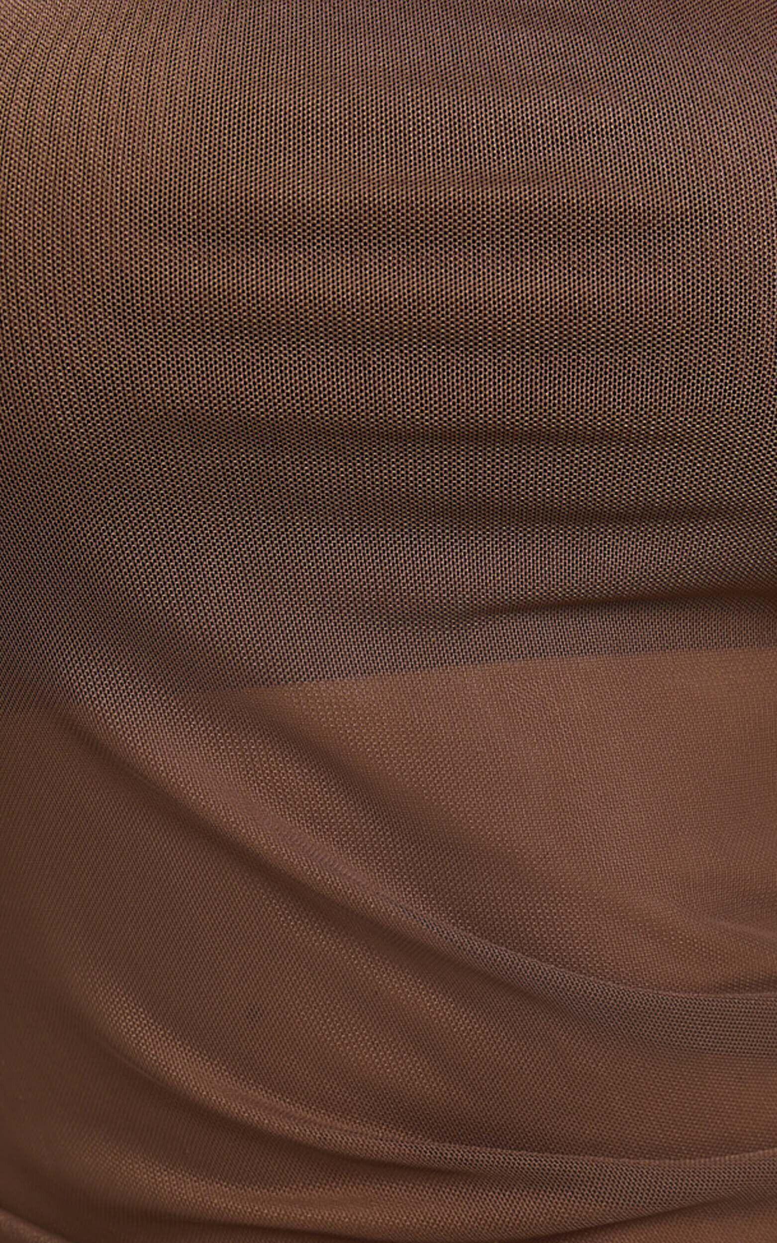 Bessie Top - Asymmetric Strapless Sheer Top in Chocolate Product Image