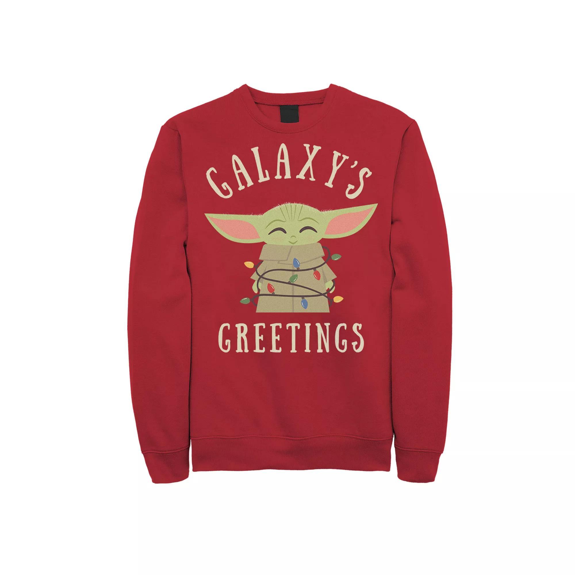 Men's Star Wars The Mandalorian The Child Galaxy's Greetings Text Sweatshirt,  Product Image