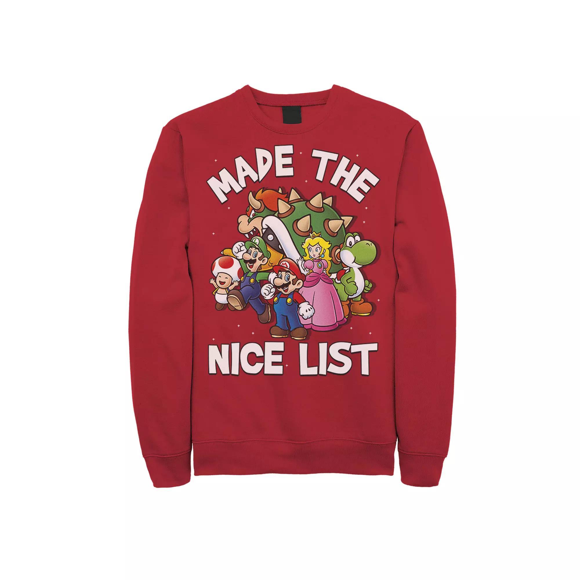 Men's Super Mario Bros. Made The Nice List Character Collage Sweatshirt, Size: XXL, Red Product Image