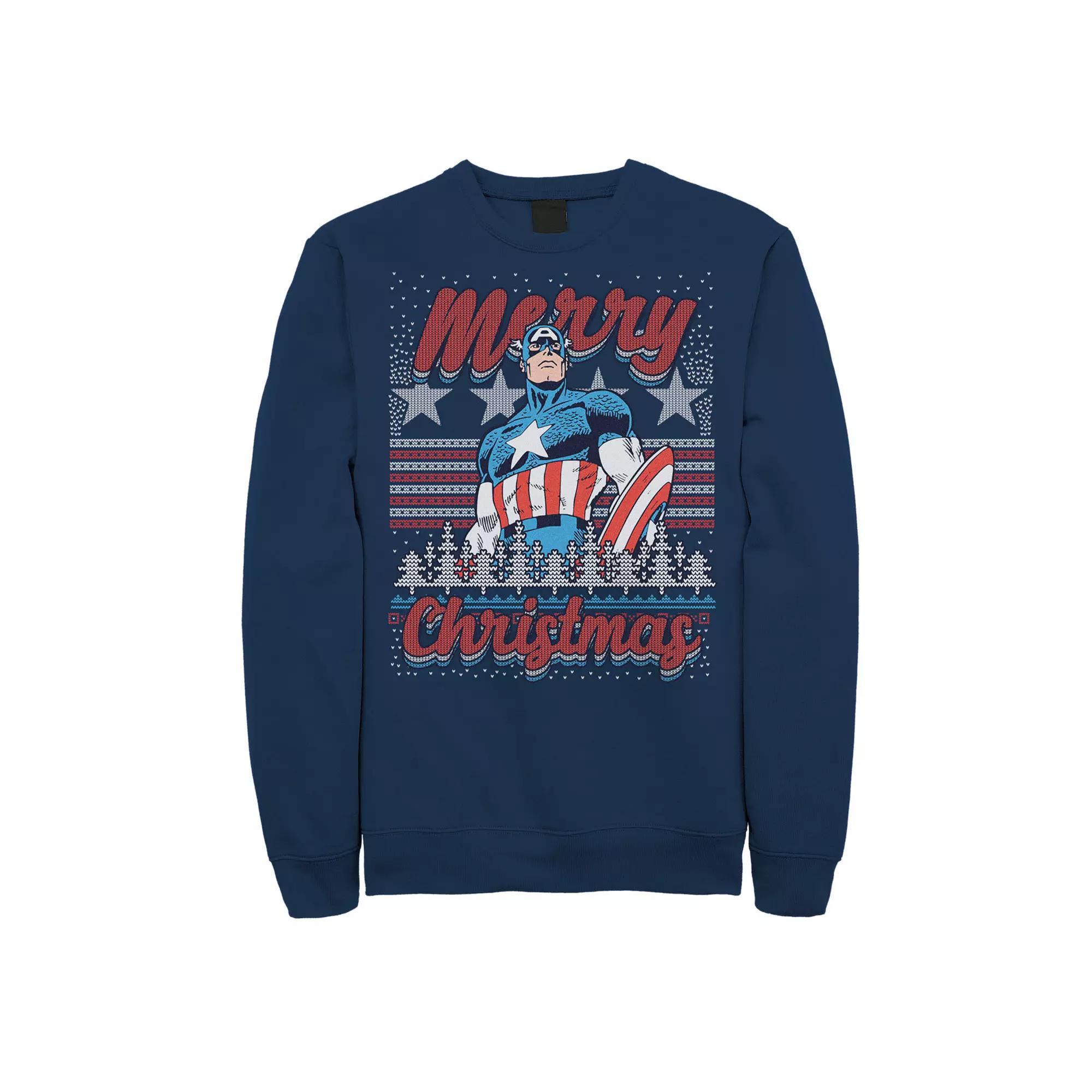 Men's Marvel Capitan America Merry Christmas Ugly Sweater Sweatshirt,  Product Image