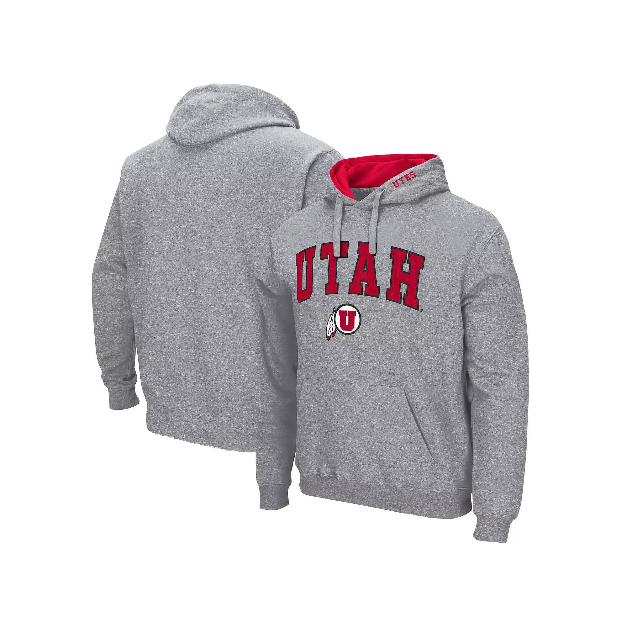 Men's Colosseum Heathered Gray Utah Utes Arch and Logo Pullover Hoodie,  Product Image