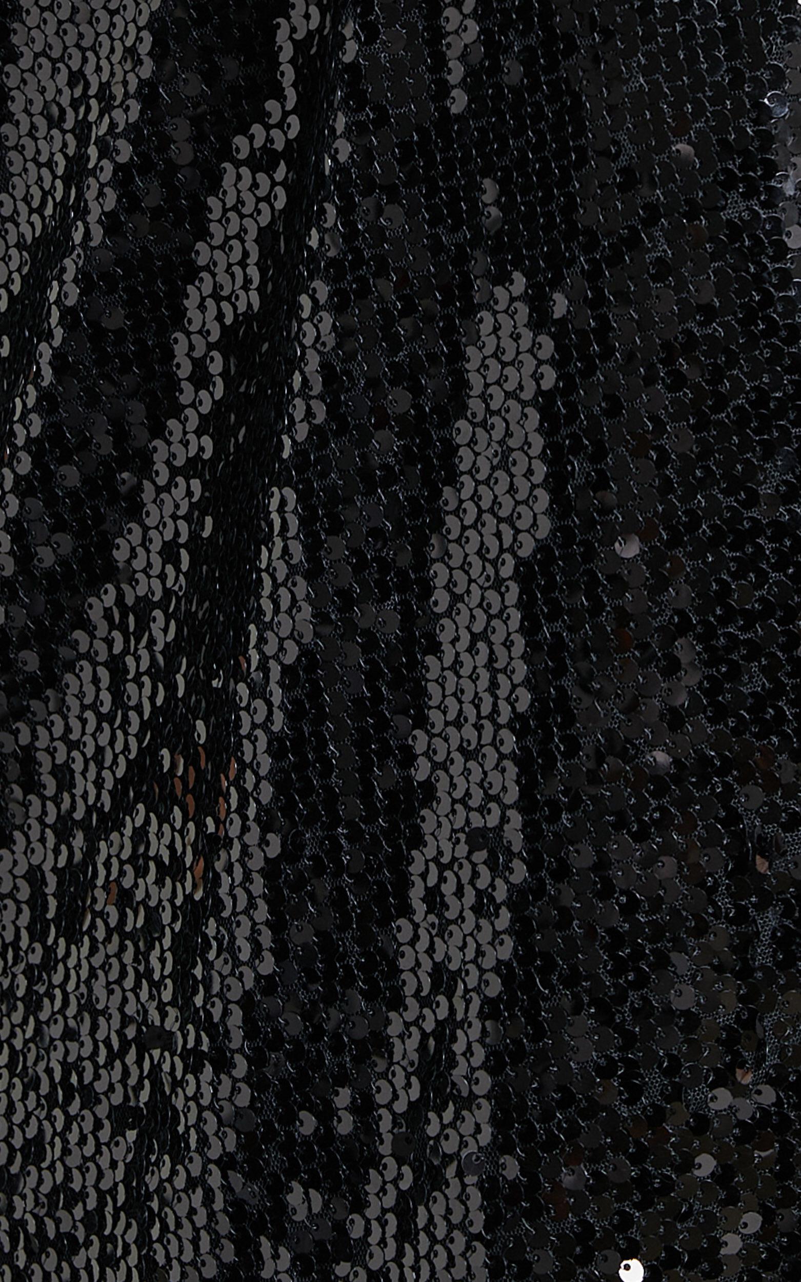 Olivera Midi Skirt - Thigh Split Waist Cut Out Sequin Skirt in Black Product Image