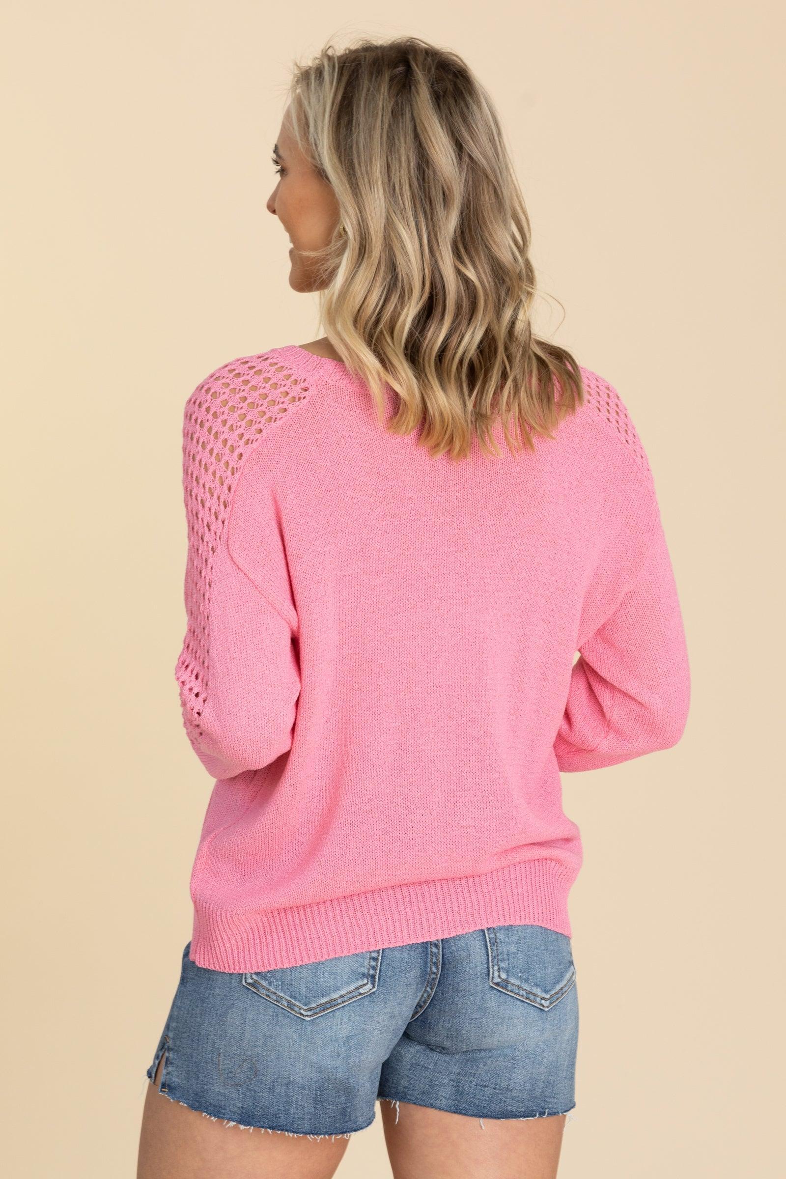 Pink Sweater With Crochet Sleeve Detail Product Image