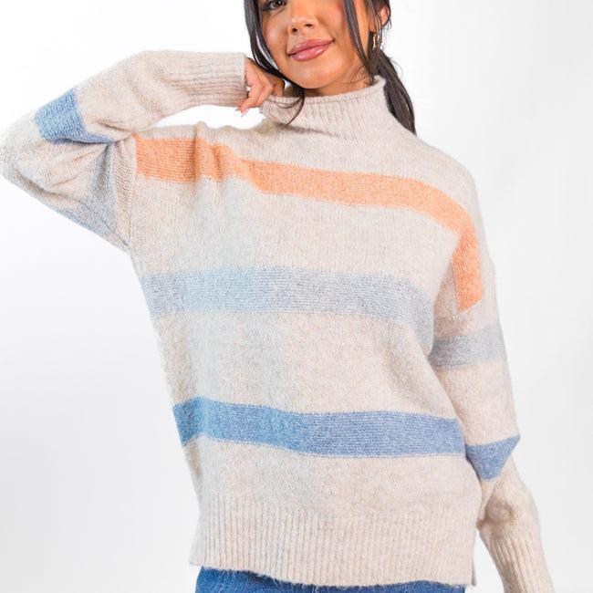 Stripe Up A Conversation Navy and Orange Turtleneck Sweater FINAL SALE Product Image