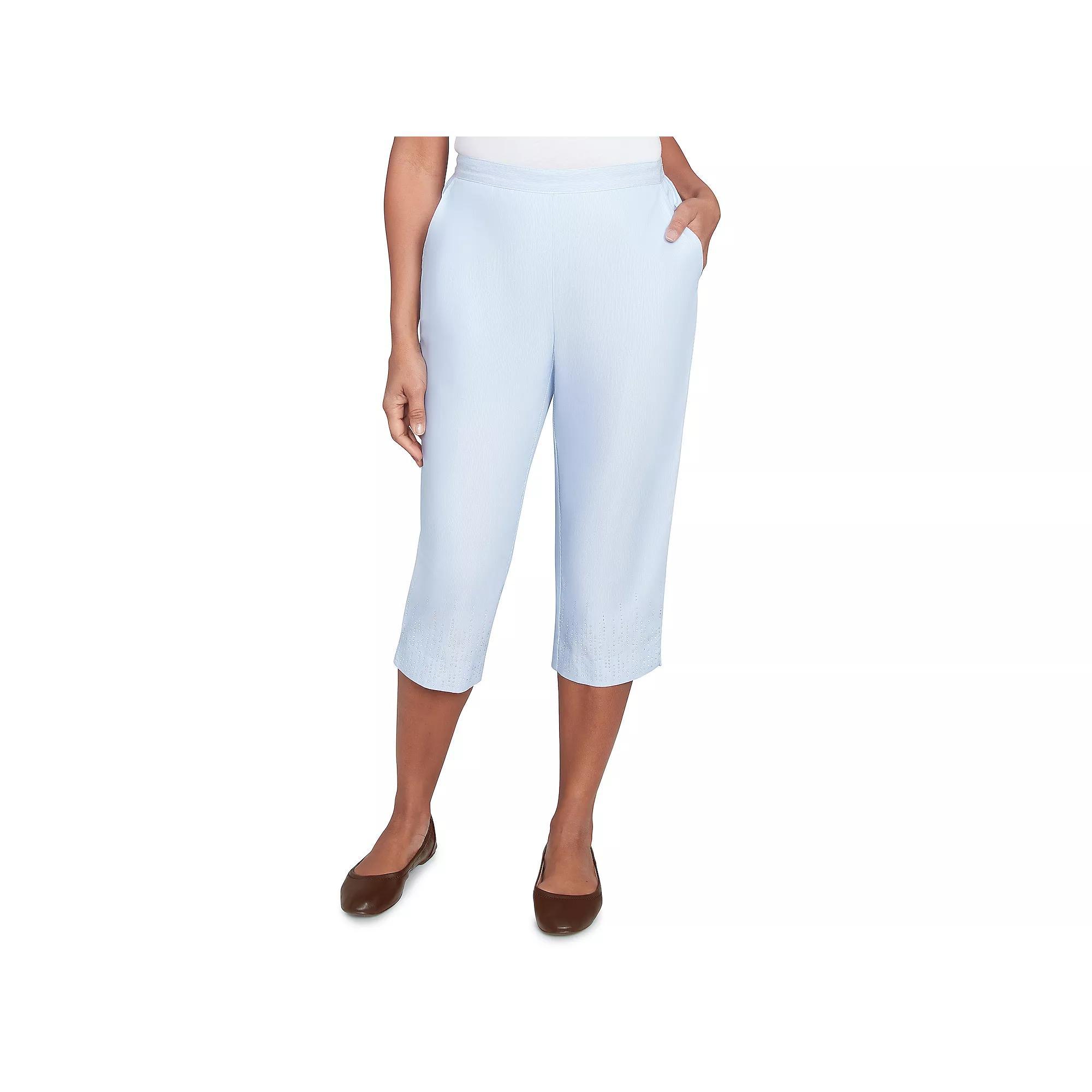Petite Alfred Dunner Heat Set Embroidered Capri Pants, Women's, Size: 12 Petite, Skyblue Product Image