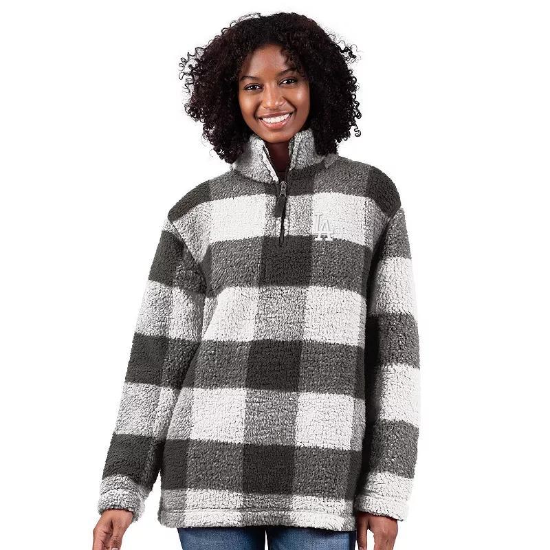 Women's G-III 4Her by Carl Banks  Gray Los Angeles Dodgers 24/7 Plaid Quarter-Zip Sherpa Jacket, Size: Medium, Grey Product Image