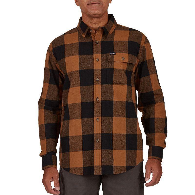 Men's Smith's Workwear Relaxed-Fit Buffalo Plaid Flannel Button-Down Shirt, Size: Medium, Brown Black Product Image