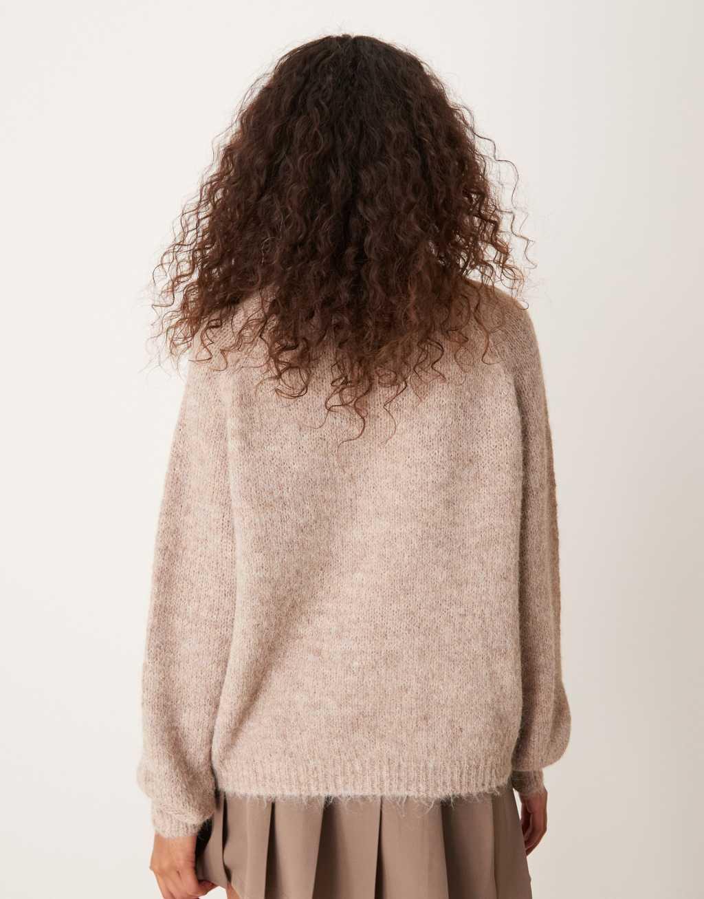 JDY high neck textured knitted sweater in beige Product Image