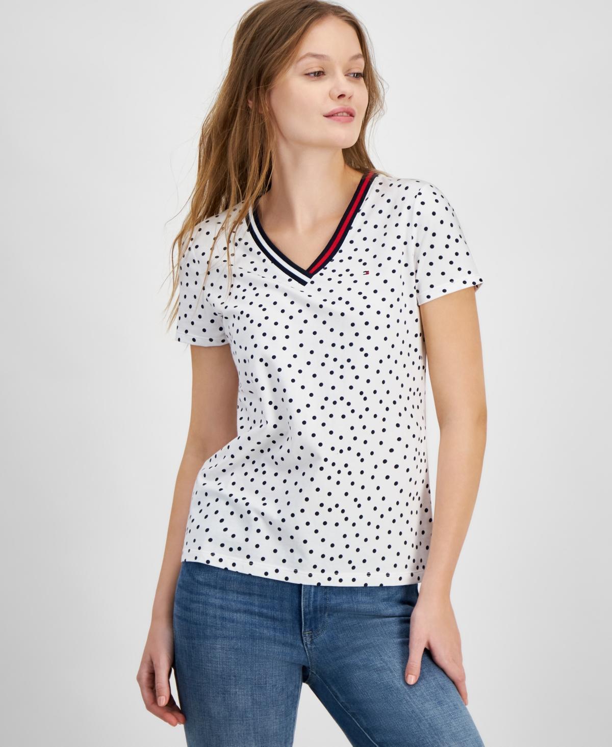 Tommy Hilfiger Womens Dot-Print Signature V-Neck Top Product Image