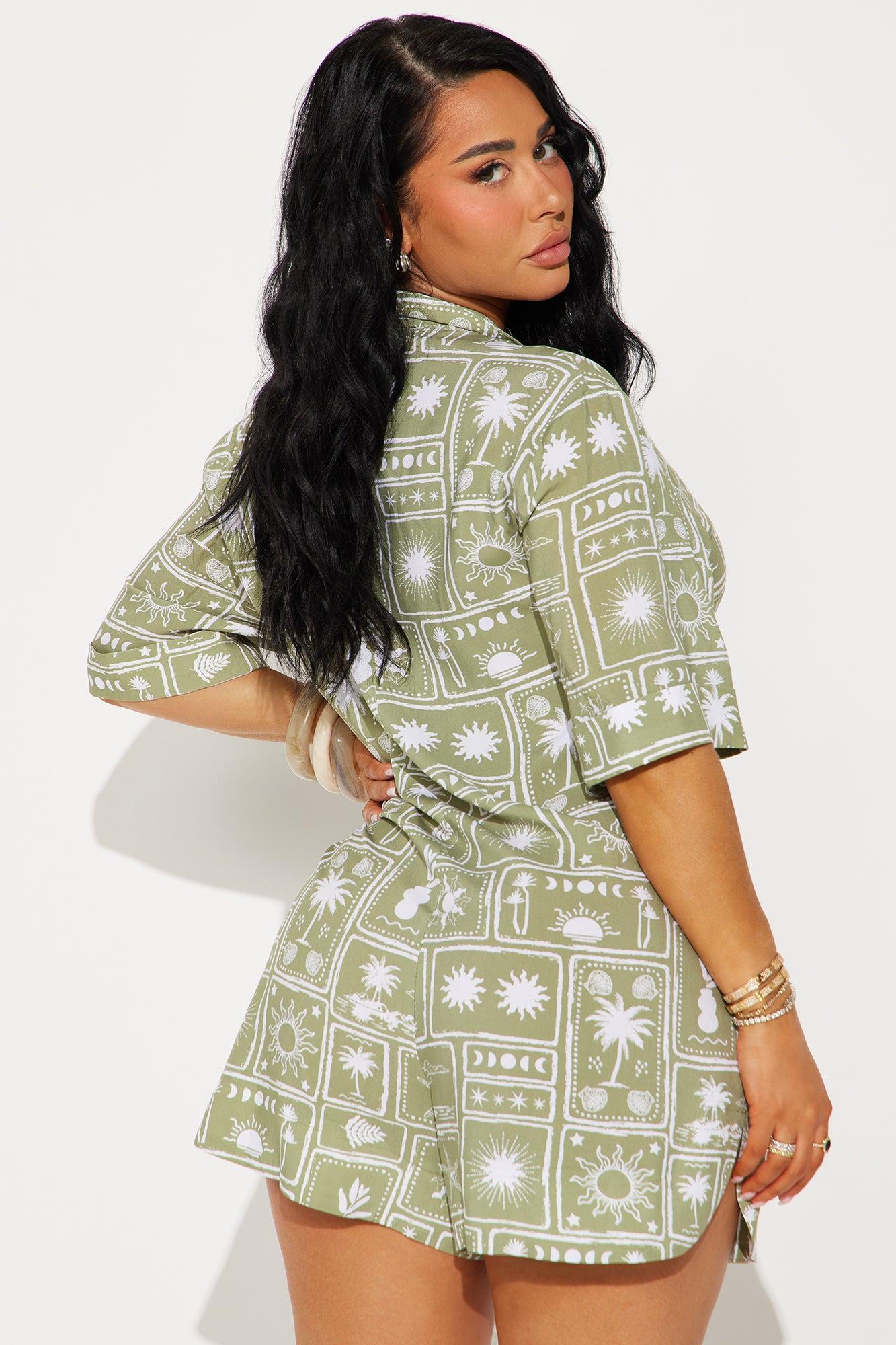 Carrie Button Up Romper - Olive/combo Product Image