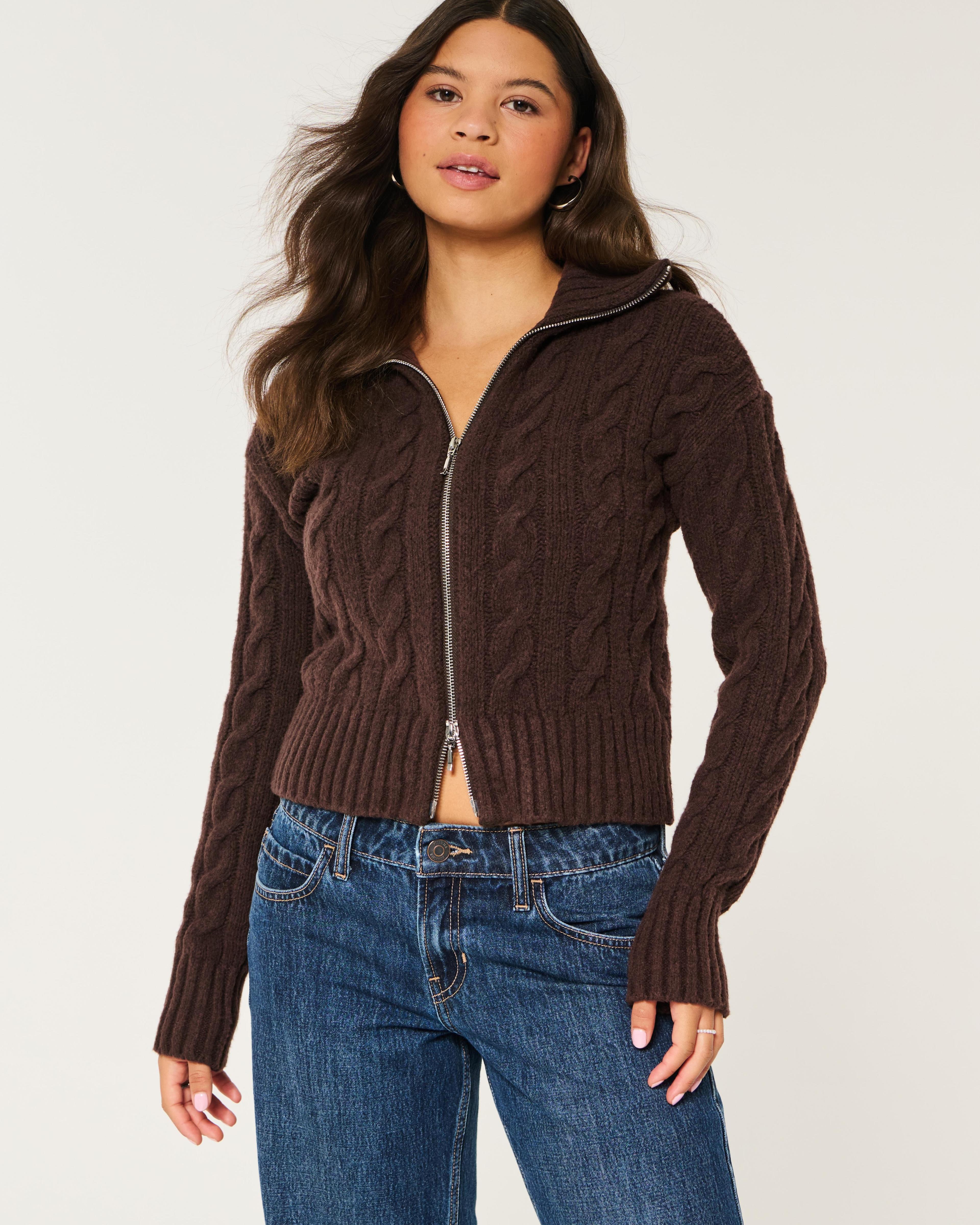 Hollister Comfy Cloud Zip-Up Cable-Knit Sweater Product Image