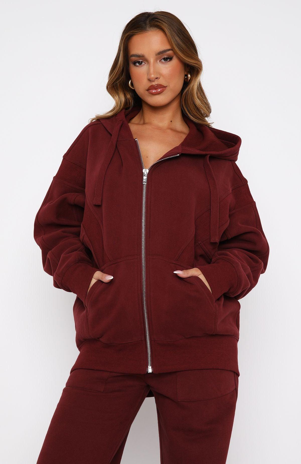 Everything You Want Zip Front Hoodie Merlot Product Image