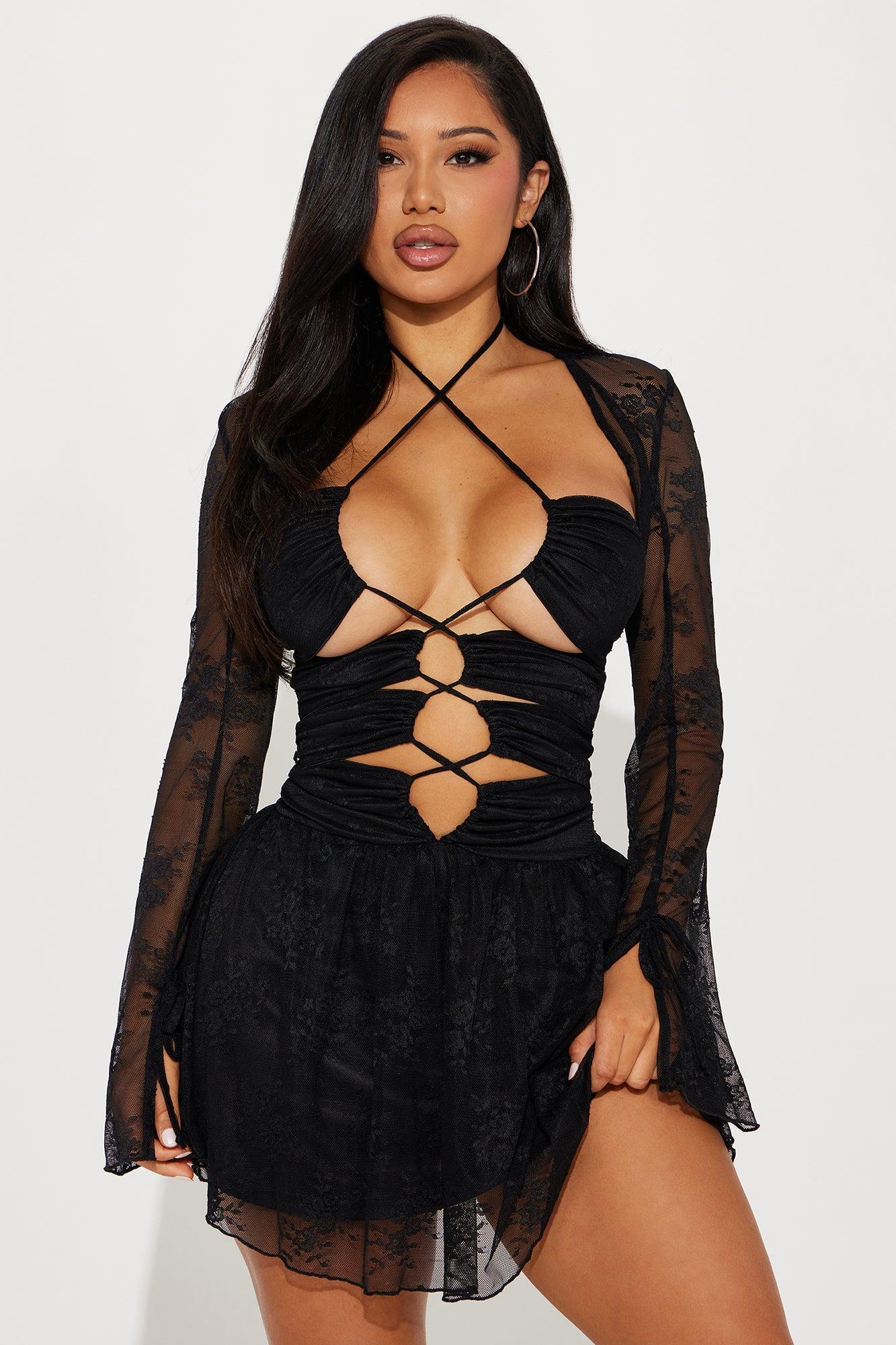 Midnight Mystique Lace Micro Mini Dress - Black Product Image