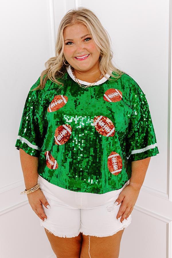 Kickoff Season Sequin Top in Green Curves Product Image