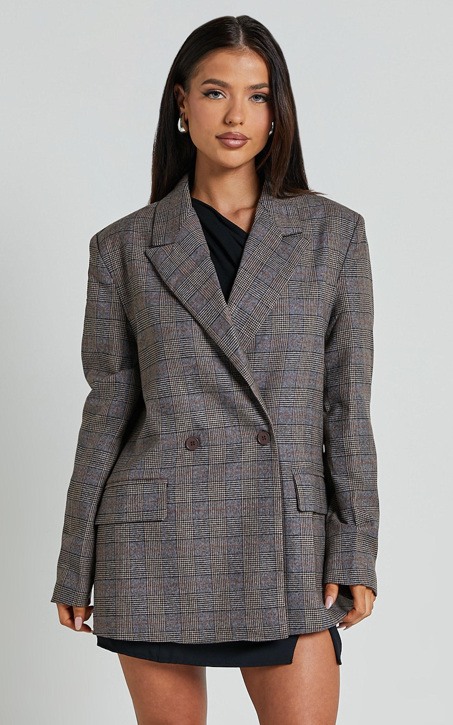 Danie Blazer - Oversized Double Breasted Blazer in Brown Check Product Image