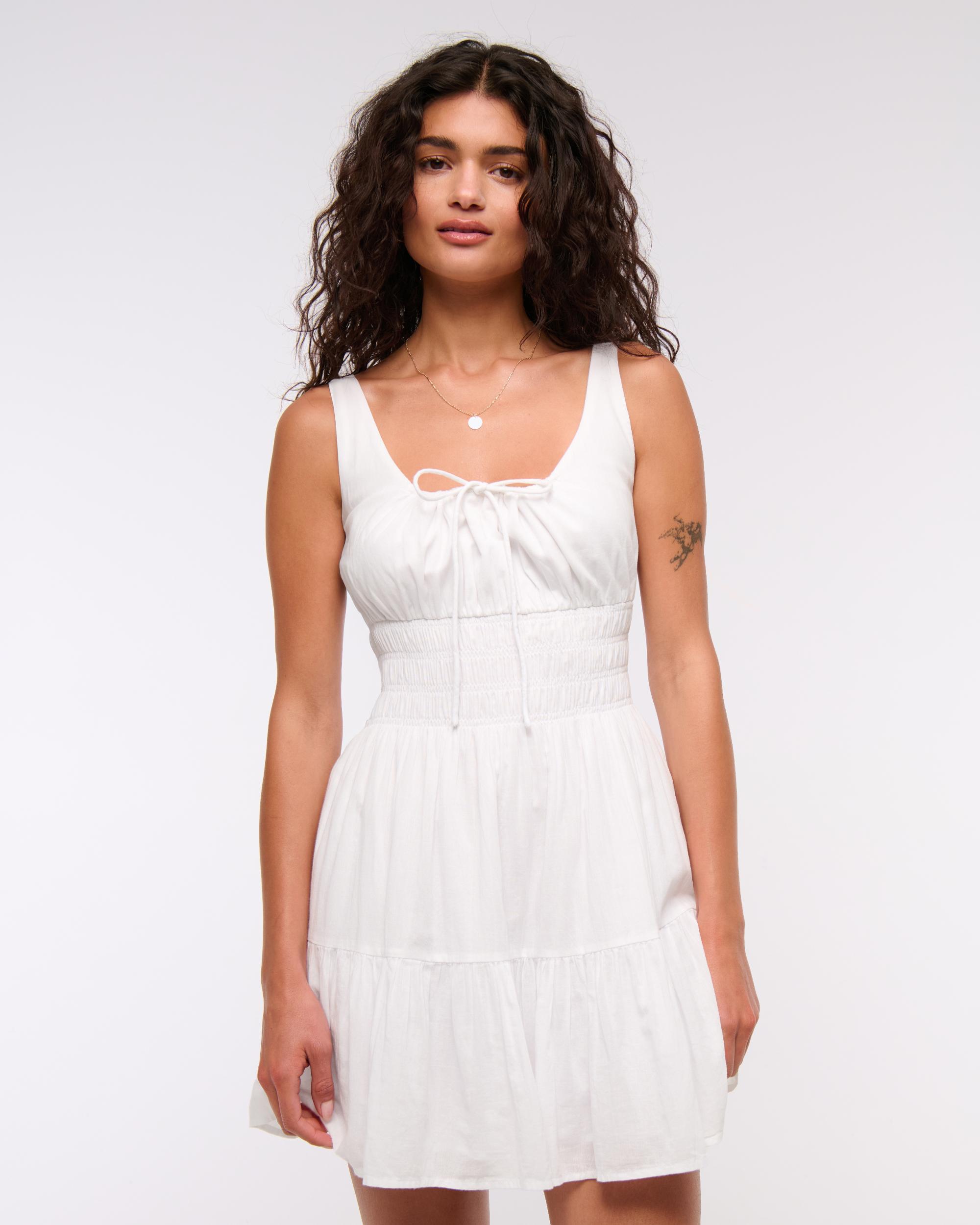 Smocked Tie-Front Mini Dress Product Image